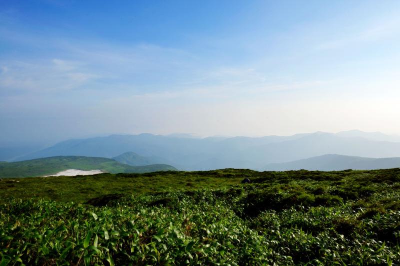 [ どこまでも ]  緑と山並みが続いています