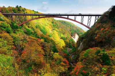 紅葉の谷に架かるアーチ| 不動沢橋から下を見ると素敵な世界が。
