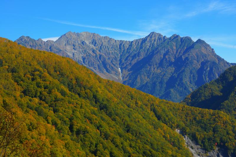 [ 穂高連峰 ]  安房峠には駐車場があり、そこから雄大な穂高連峰を望むことができます。