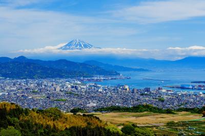 新緑と海のブルーが綺麗でした。海と街と富士山の組み合わせが素敵です。