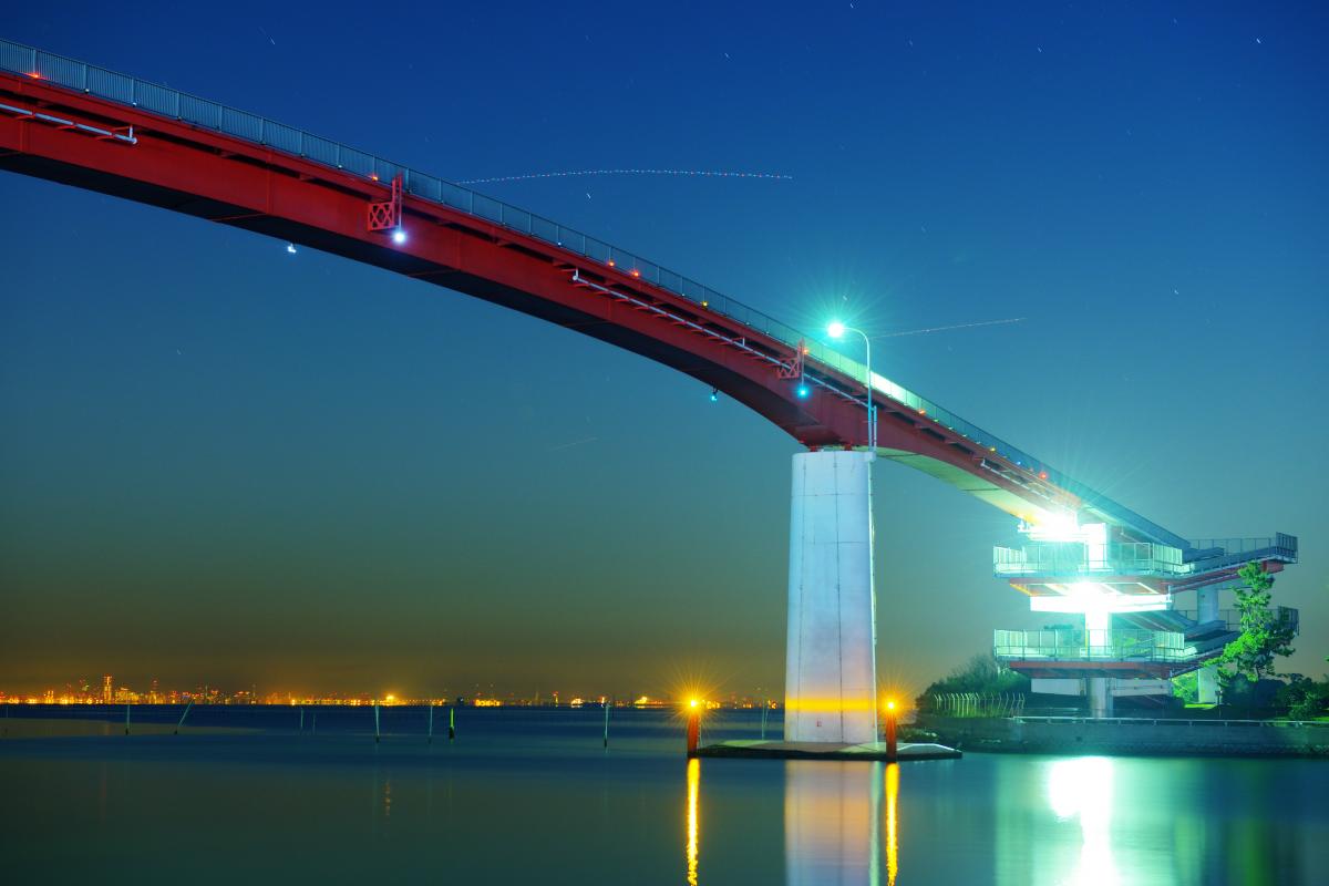 恋人の聖地 中の島大橋 日本で一番高い歩道橋 独特のフォルムが美しい ピクスポット 絶景 風景写真 撮影スポット 撮影ガイド カメラの使い方