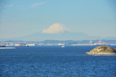 東京湾越しの富士山| 戦時中、東京湾防衛の要所となった海堡跡と富士山