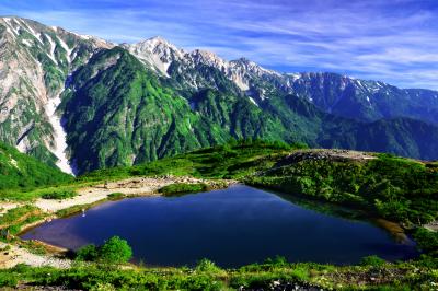  八方池俯瞰| 八方尾根の登山道からは池を俯瞰することもできる。谷間から湧き上がってくる雲海も期待できる。