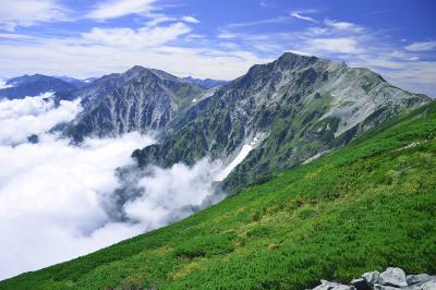 小蓮華山| 小蓮華山からは縦に連なる白馬三山が間近に迫り、信州側から湧き上がってくる雲海の迫力を楽しむことができます。