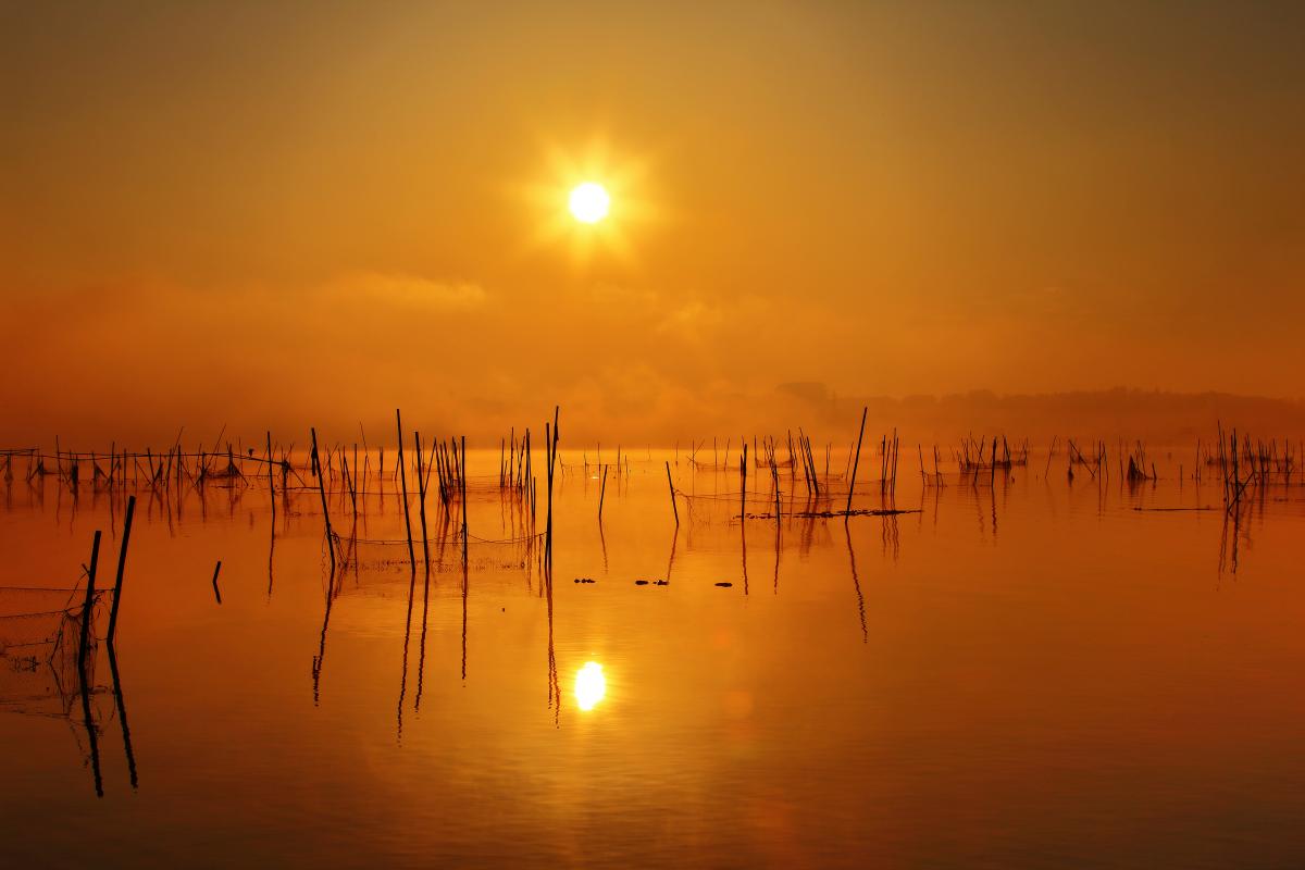 印旛沼 朝焼けと夜明け前のグラデーション リフレクションの絶景 ピクスポット 絶景 風景写真 撮影スポット 撮影ガイド カメラの使い方